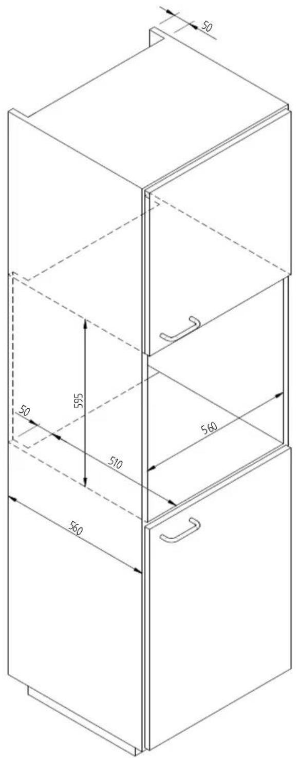 CANDY CPWD 1402 X - ESQUEMA DE DIMENSAO DO AQUECEDOR DE LOUCA A ENCASTRO 560 X 595 COM FORNO DE 450 - 1