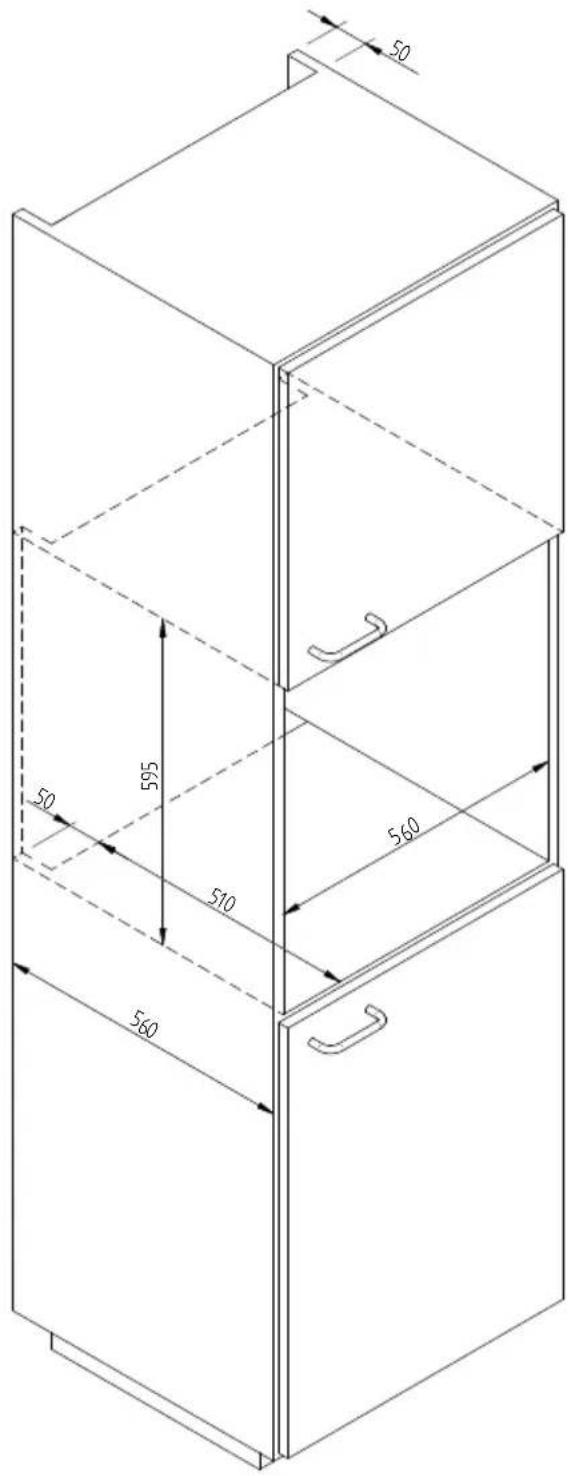 CANDY CPWD 1402 X - ESQUEMA DIMENSIONAL CAJON DE EMPOTRAR 560 X 595 CON HORNO DE 450 - 2