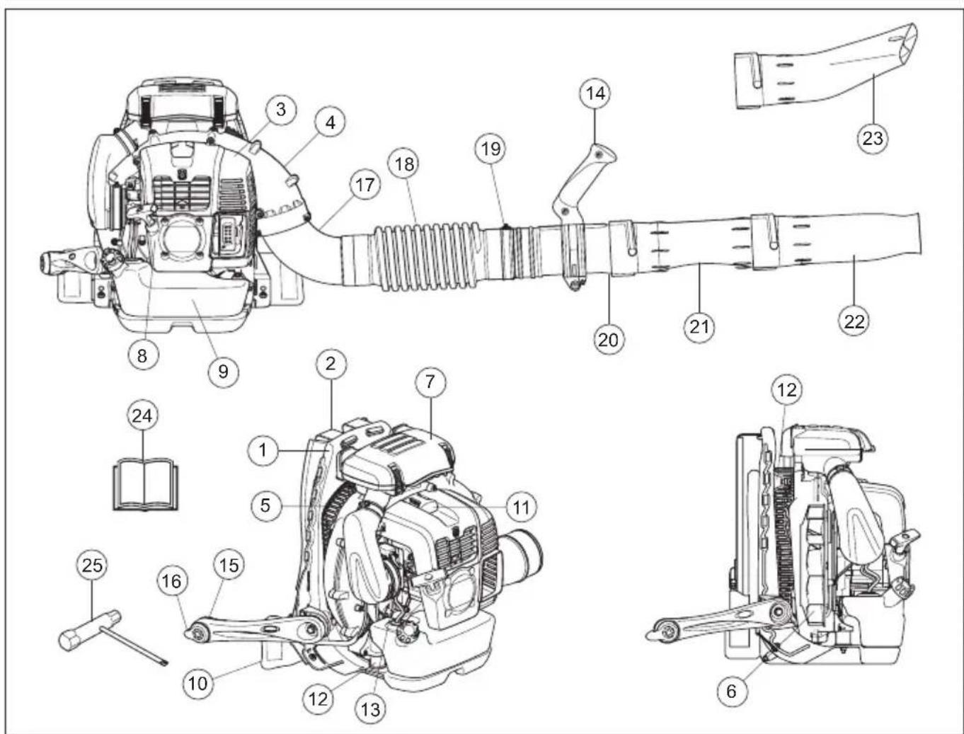 HUSQVARNA 560BFS - Quels sont les composants de l'aspiro-souffleur? 570BTS, 580BTS - 1