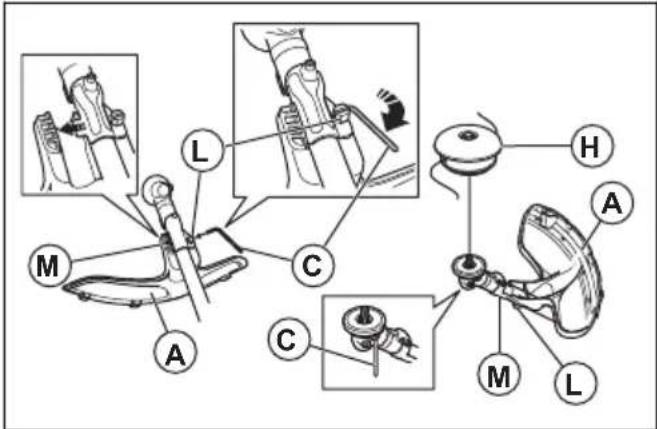 HUSQVARNA 553RBX - To assemble and disassemble the cutting attachment guard and trimmer head - 2