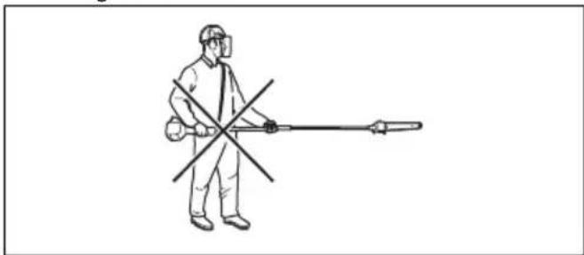 Line drawing of a person in full protective gear spraying a long tool (no text or symbols)