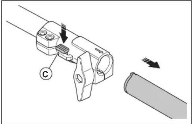 Mechanical assembly diagram showing a connector with arrows indicating motion, no text or symbols present