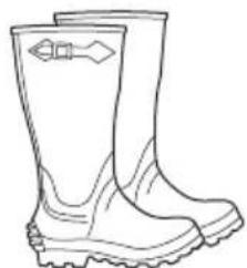 Line drawing of a pair of boots with visible tread pattern and buckles (no text or symbols)