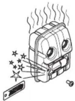 Illustration of a device emitting steam with stars and a smartphone nearby (no text or symbols)