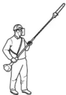 Line drawing of a person in full protective gear holding a long pole (no text or symbols)