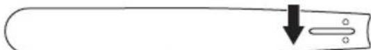 Simple diagram of a curved object with a downward arrow and two small circles inside, no text or symbols present.