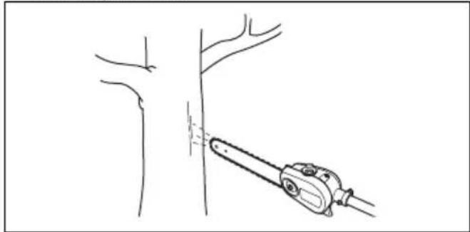 Line drawing of a tool interacting with a tree branch (no text or symbols)