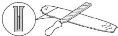 Illustration of a pair of sawes with a magnified inset showing a blade and handle (no text or symbols)