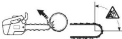 Diagram illustrating a manual chain with a gear and a warning symbol, showing mechanical components and safety instructions.