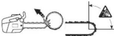 Diagram illustrating a manual tool emitting smoke or vapor, with warning symbol and directional arrows indicating process flow.