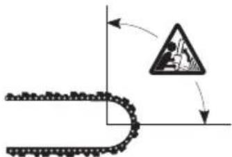 Diagram showing a chain with a warning sign and directional arrows, likely illustrating safety or hazard.