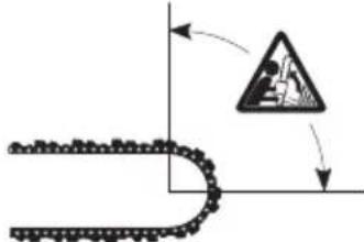 Diagram showing a chain with a warning sign and directional arrows, likely illustrating safety or hazard.