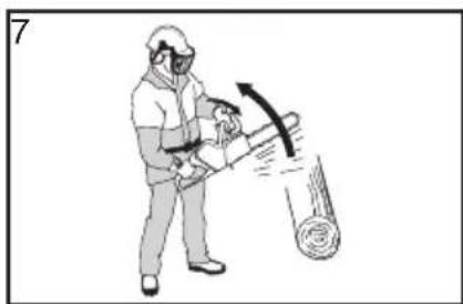Illustration of a person using a power tool to cut a cylindrical object, no text or symbols present