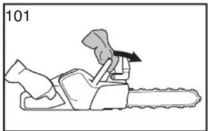 Illustration of a person using a chainsaw to lift a block, with no text or symbols present.