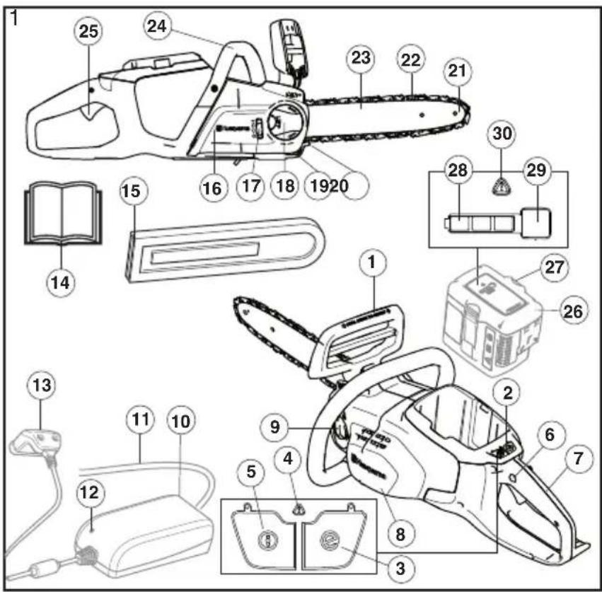 Technical diagram of a chain-linking device with numbered parts and labeled parts for identification.