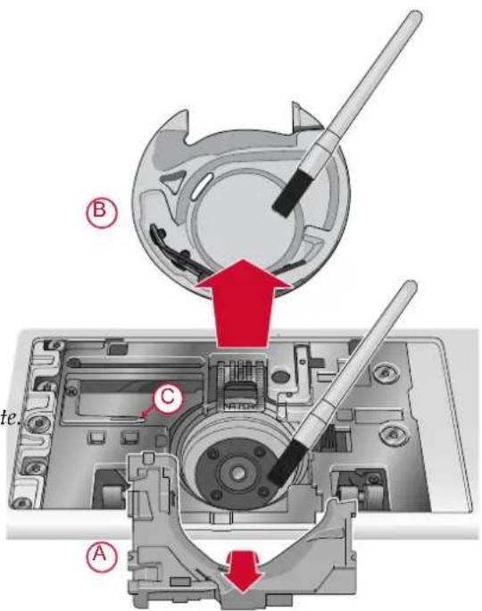 PFAFF Performance Icon - Nettoyage sous la zone de canette - 1