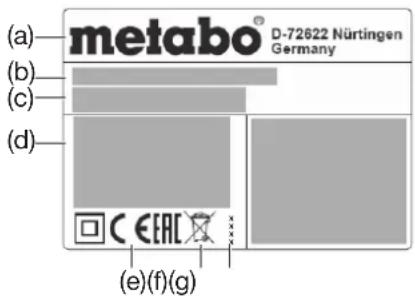 METABO KGT 305 M - Plaque signalétique : - 1
