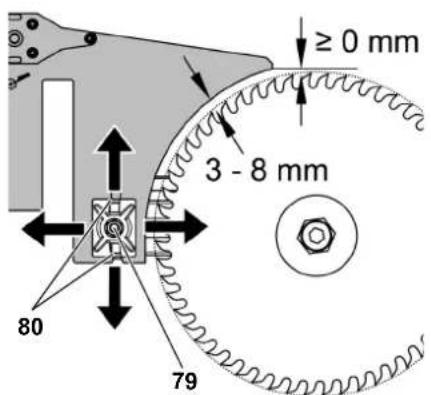 METABO BKS 450 Plus - Adjusting the distance from the riving knife to the saw blade - 1