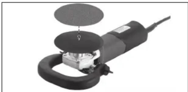 METABO PE 1520 RT - Disposición de la placa de apoyo y de la hoja abrasiva - 1