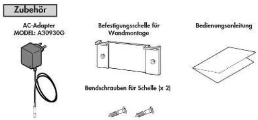 Zubehör AC-Adapter MODEL: A30930G Befestigungsschelle für Wandmontage Bundschrauben für Schelle (x 2) Bedienungsanleitung