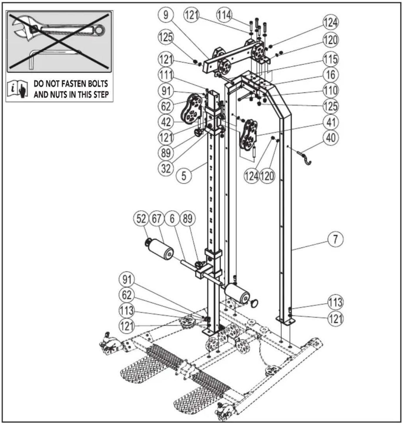 DO NOT FASTEN BOLTS AND NUTS IN THIS STEP