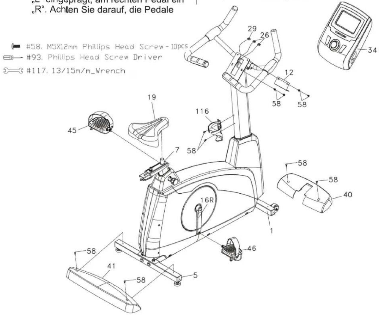 TUNTURI Platinum PRO Upright Bike - Fußpedale - 1