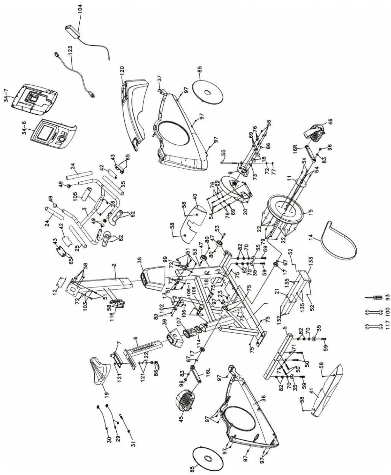 TUNTURI Platinum PRO Upright Bike - Exploded view - 1