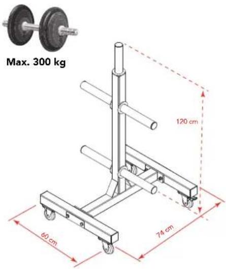 TUNTURI Upright Bumper Plate Rack - Charge et dimensions - 1