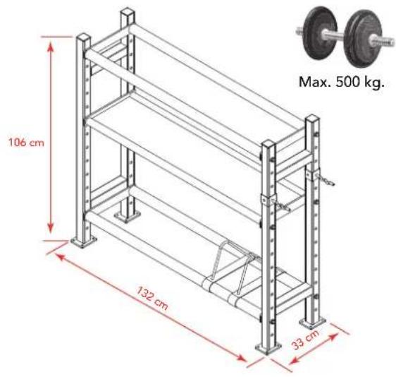 TUNTURI WallKettleBumper Multi Storage Rack - Charge et dimensions - 1
