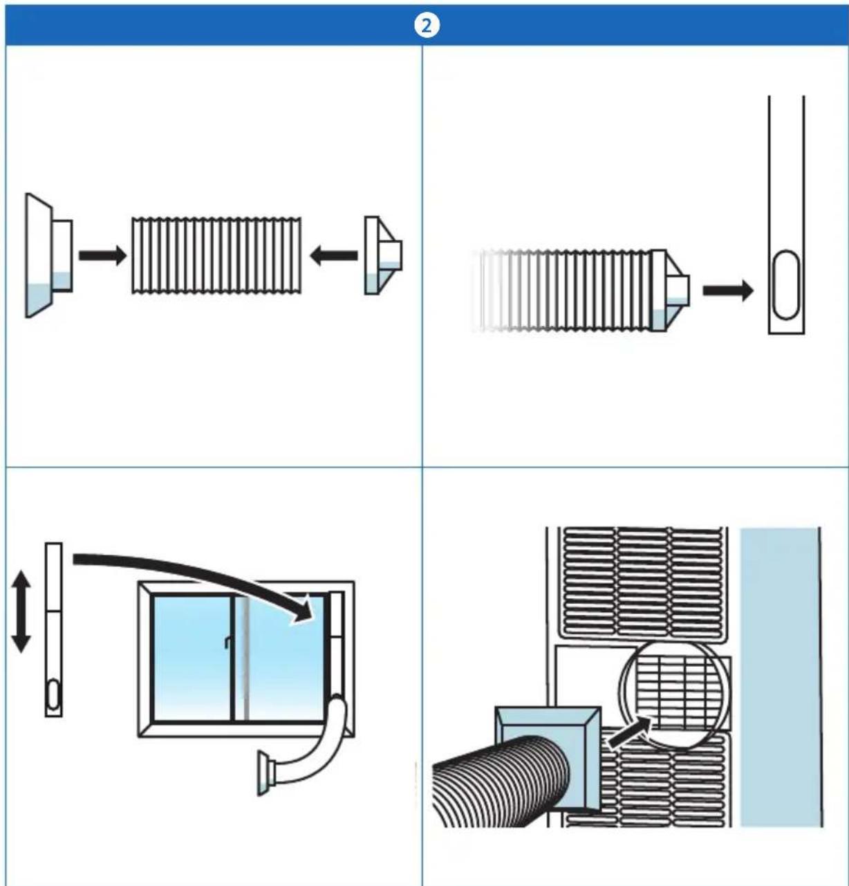 Diagram illustrating four different air conditioning or ventilation system configurations with labeled components and directional arrows.