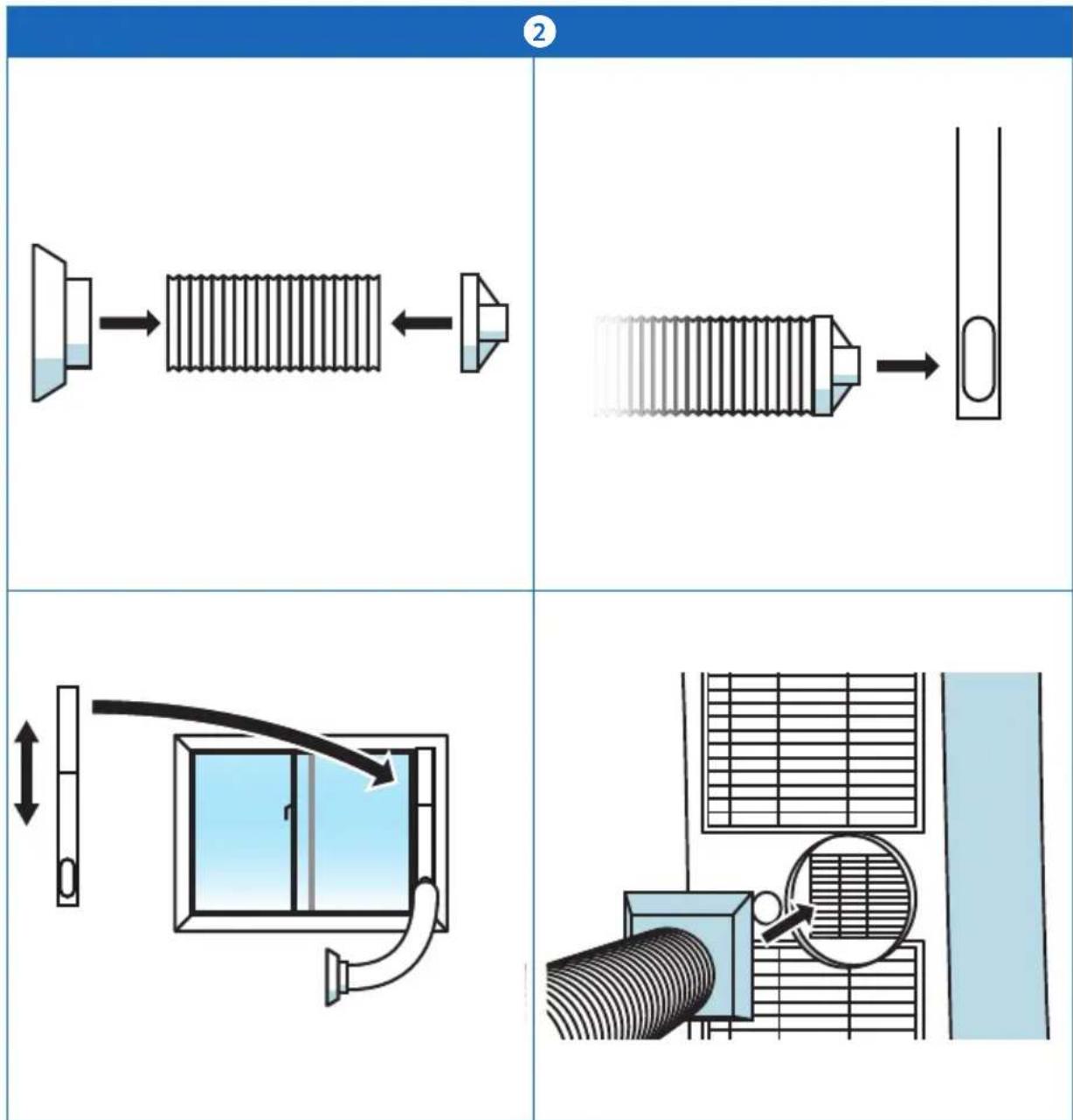 Diagram illustrating four different air conditioning or ventilation system configurations with labeled components and directional arrows.