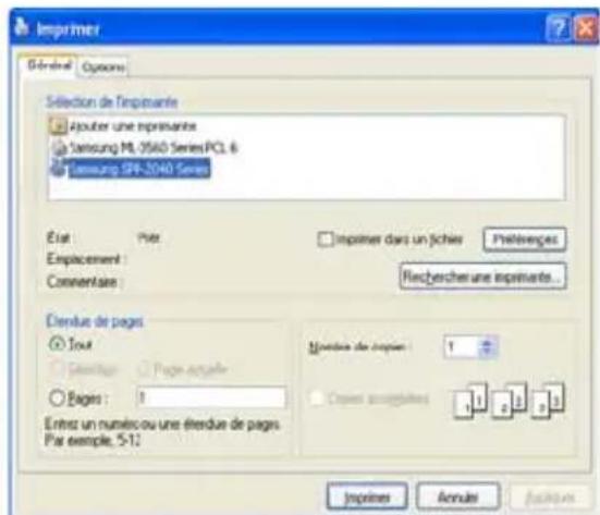 SAMSUNG SPP2040 - Sélectionnez « Imprimer » depuis le menu « Fichier ». L'écran d'impression s'ouvre. - 2