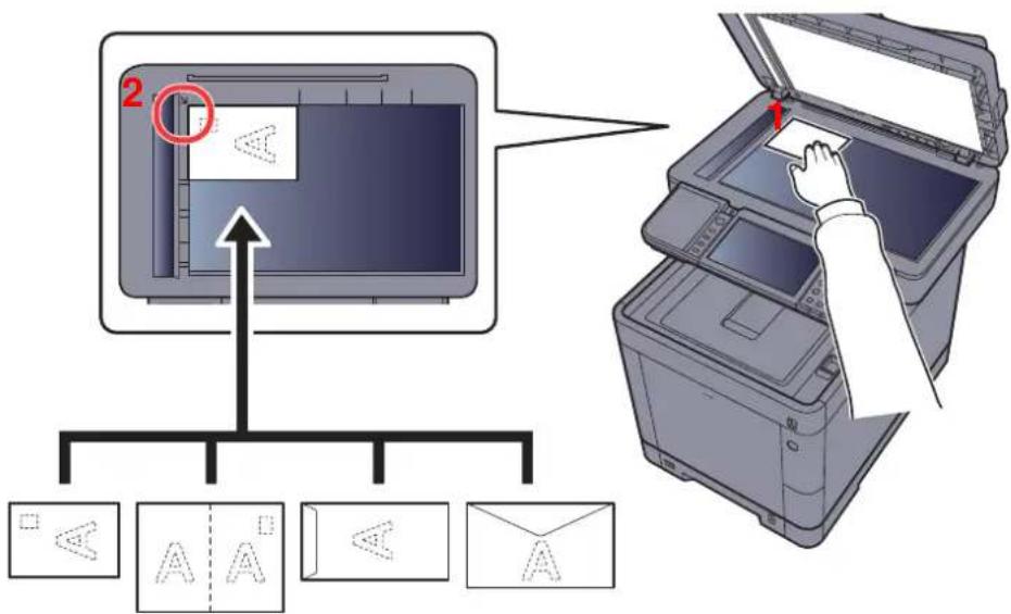 KYOCERA TASKalfa 350ci - Lors du placement des enveloppes ou cartes sur la glace d'exposition - 1