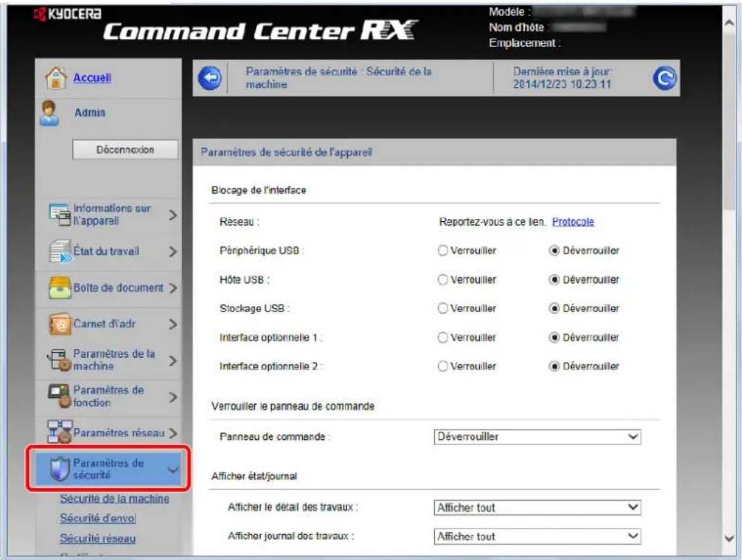 KYOCERA TASKalfa 350ci - Configurer les paramètres de sécurité. - 1
