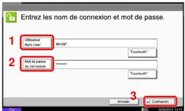 KYOCERA TASKalfa 356ci - Saisir le nom d'utilisateur et le mot de passer pour la connexion. - 1