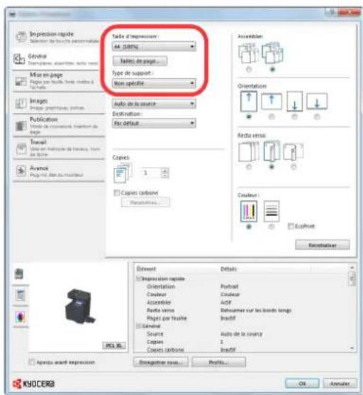 KYOCERA TASKalfa 356ci - Sélectionner le format de papier et le type d'un papier au format non standard. - 2
