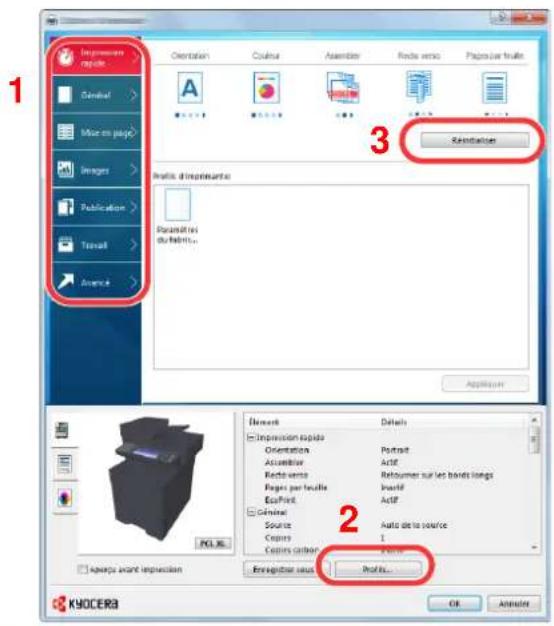 KYOCERA TASKalfa 352ci - Écran des paramètres d'impression du pilote d'imprimante - 1