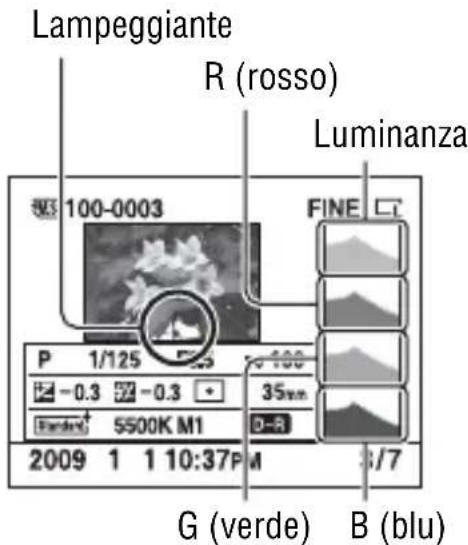 SONY Alpha DSLRA380H - Informazioni sui segmenti lampeggianti nella visualizzazione dell'istogramma - 1