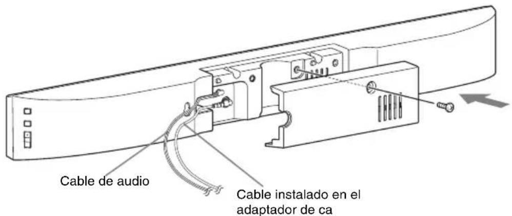 SONY SA46SE1 - Introduzca el cable de audio y el cable instalado en el adaptador de ca a trovés de la muesca del costo de la cubierta posterior y, a continuación, vuelva a instalar la cubierta posterior en la unidad y fjela con el tornillo que ha extraído en el paso 1. - 1