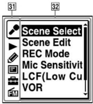 SONY ICDUX522F - Affichage lors d'opérations dans le MENU - 1