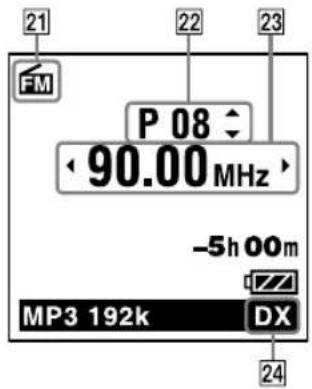 SONY ICDUX522F - Affichage lors de I'écoute d'une diffusion de radio FM - 1