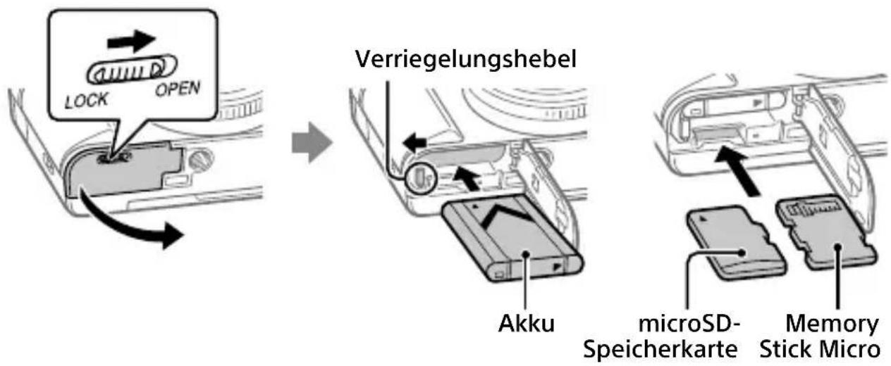 SONY Cybershot DSCWX800 - Einsetzen des Akkus (mitgeliefert)/der Speicherkarte (getrennt erhältlich) in die Kamera - 1