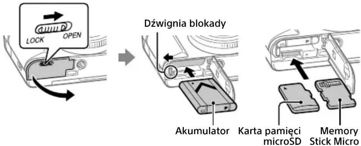 SONY Cybershot DSCWX800 - Wkładanie akumulatora (w zestawie)/karty pamięci (sprzedawany oddzielnie) do aparatu - 1