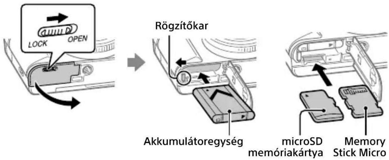 SONY Cybershot DSCWX800 - Az akkumulátor (mellékelt)/memóriakártya (külön megvásárolható) behelyezése a fényképezőgépbe - 1