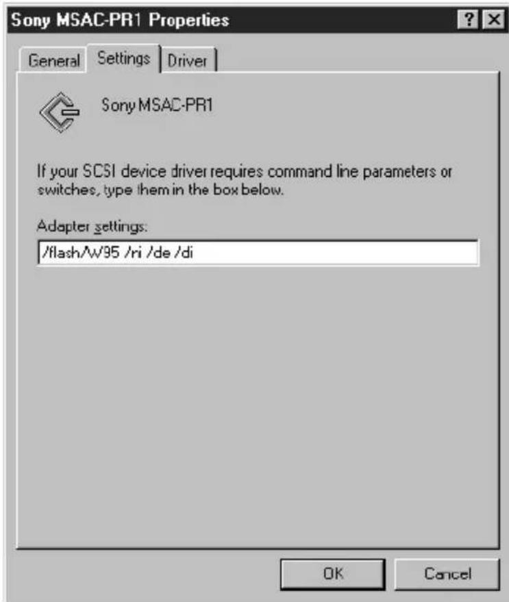 SONY MSACPR1 - BAdding MSAC-PR1 device driver parameters (for Windows 95/98 only) - 2