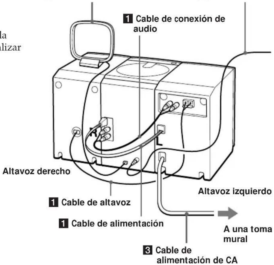 la lizar 1 Cable de conexión de audio Altavoz derecho 1 Cable de altavoz 1 Cable de alimentación Altavoz izquierdo A una toma mural 3 Cable de alimentación de CA