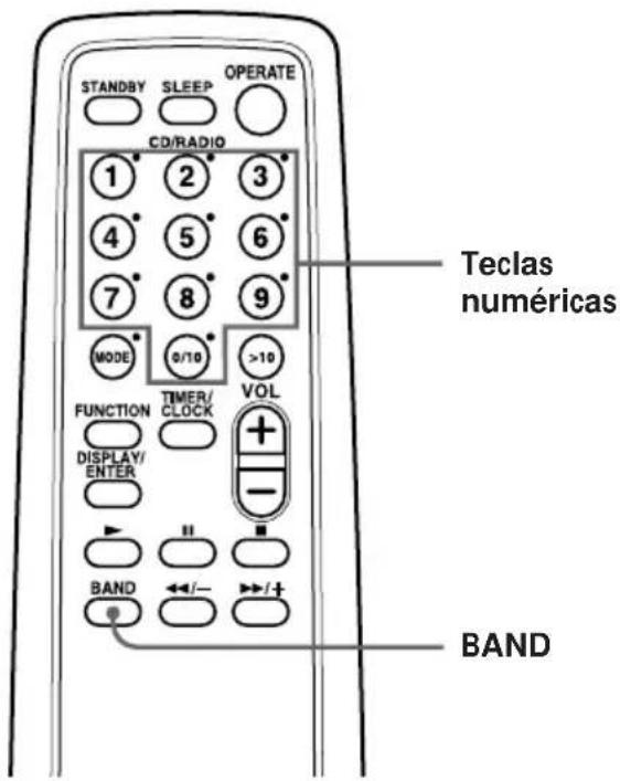 STANDBY SLEEP OPERATE CD/RADIO 1 2 3 4 5 6 7 8 9 MODE 0/10 >10 FUNCTION TIMER/ CLOCK VOL DISPLAY/ ENTER II BAND ←/— →/+ Teclas numéricas BAND