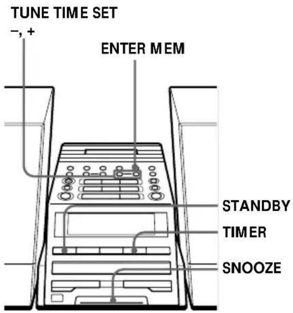TUNE TIME SET -, + ENTER MEM STANDBY TIMER SNOOZE