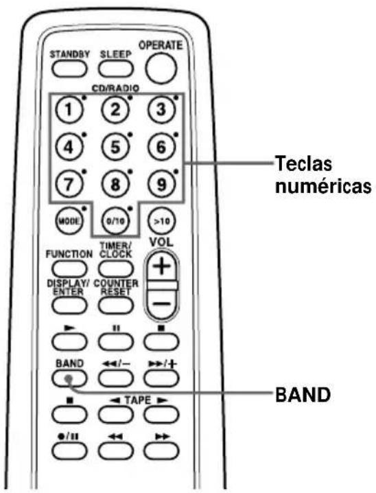 STANDBY SLEEP OPERATE CD/RADIO 1 2 3 4 5 6 7 8 9 MODE 0/10 >10 FUNCTION TIMER/ CLOCK VOL DISPLAY/ COUNTER ENTER RESET BAND ←/- TAPE BAND Teclas numéricas BAND