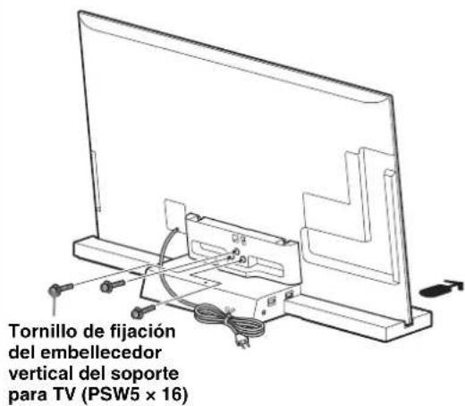 SONY SUB551S - Fije el televisor y el soporte para TV con ayuda de los tres tornillos de fijación del embellecedor vertical del soporte para TV (PSW5 × 16) (suministrados). - 1